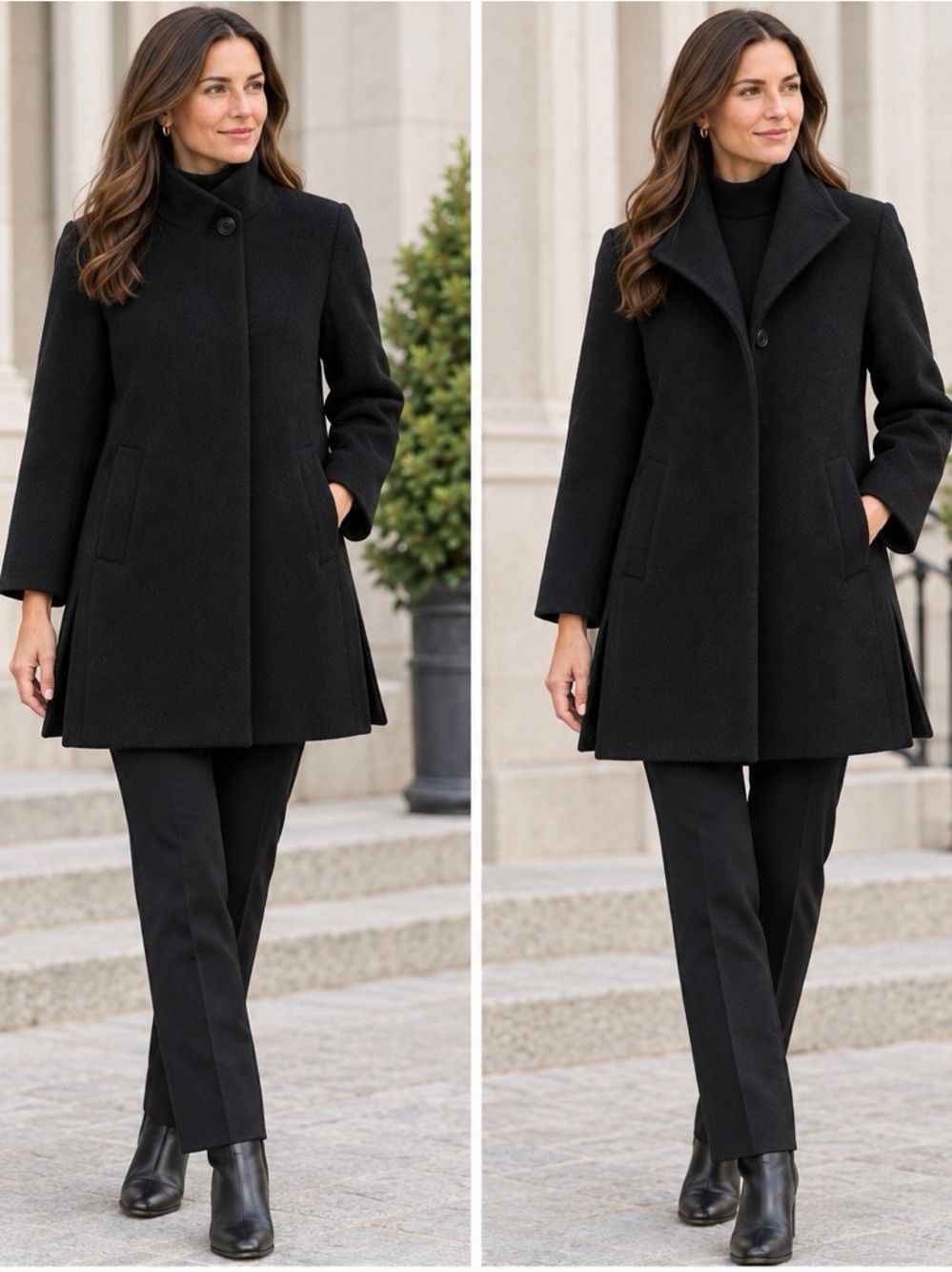Cinzia Rocca Black Wool A-Line Coat